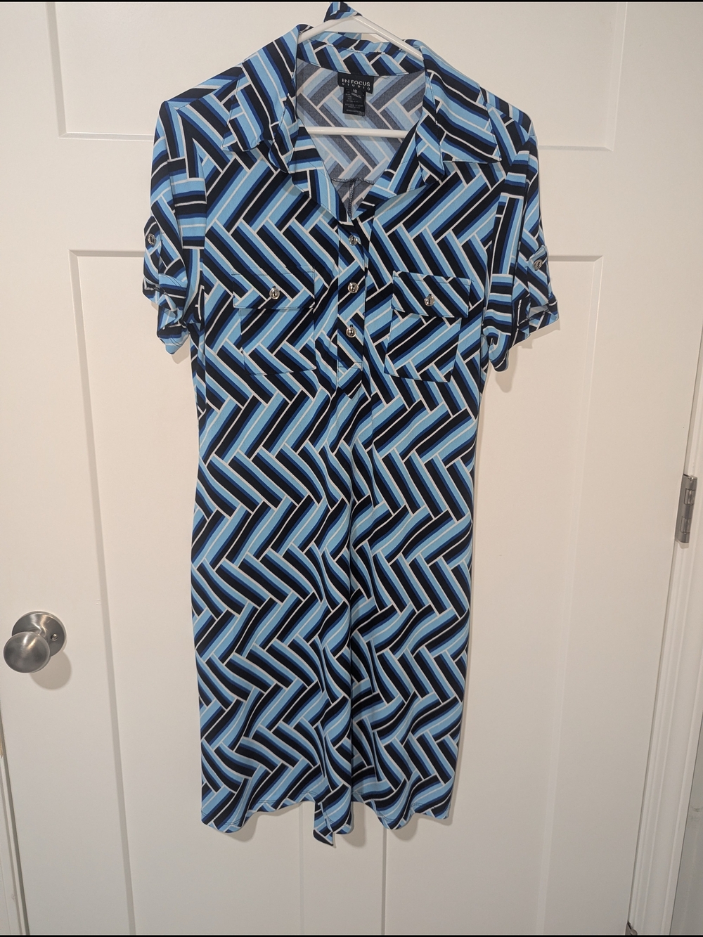 Enfocus Studio Blue Geometric Midi Shirt Dress